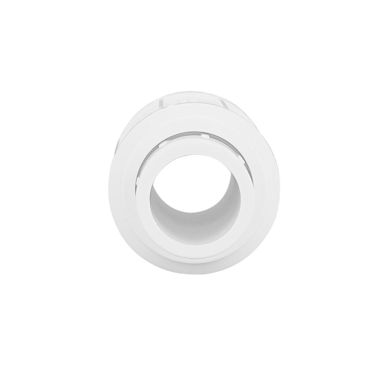 What the compact Pro-Span 1 in. Expansion Repair Coupling (NDS 118-10C) looks like when looking through the spigot end which includes Glue-Well feature provides an internal trap for excess glue on the socket end to ensure glue stays where it should and doesn’t lead to a glued-together repair coupling