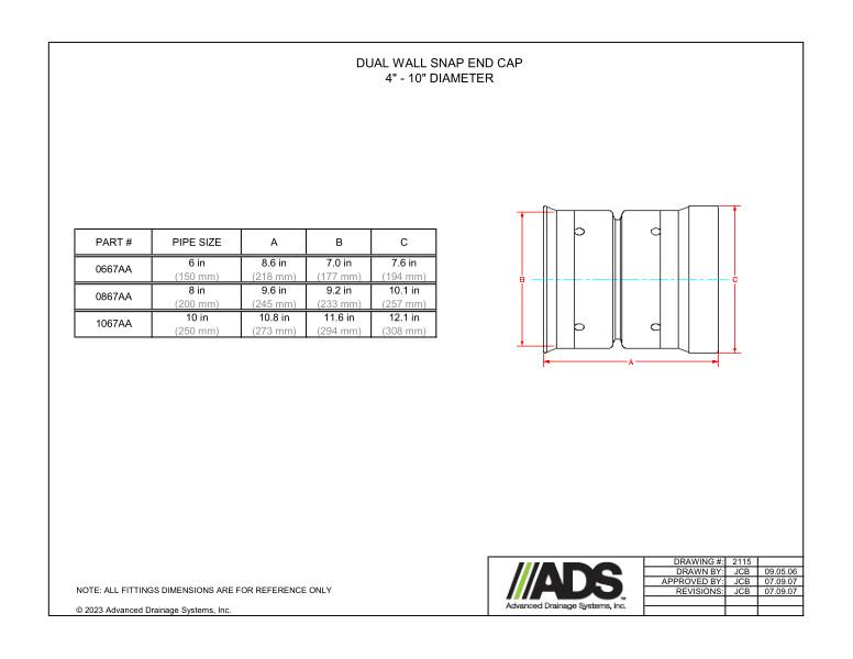6" - 10" Diameter Dual Wall Snap End Cap (HDPE End Caps and Plugs)