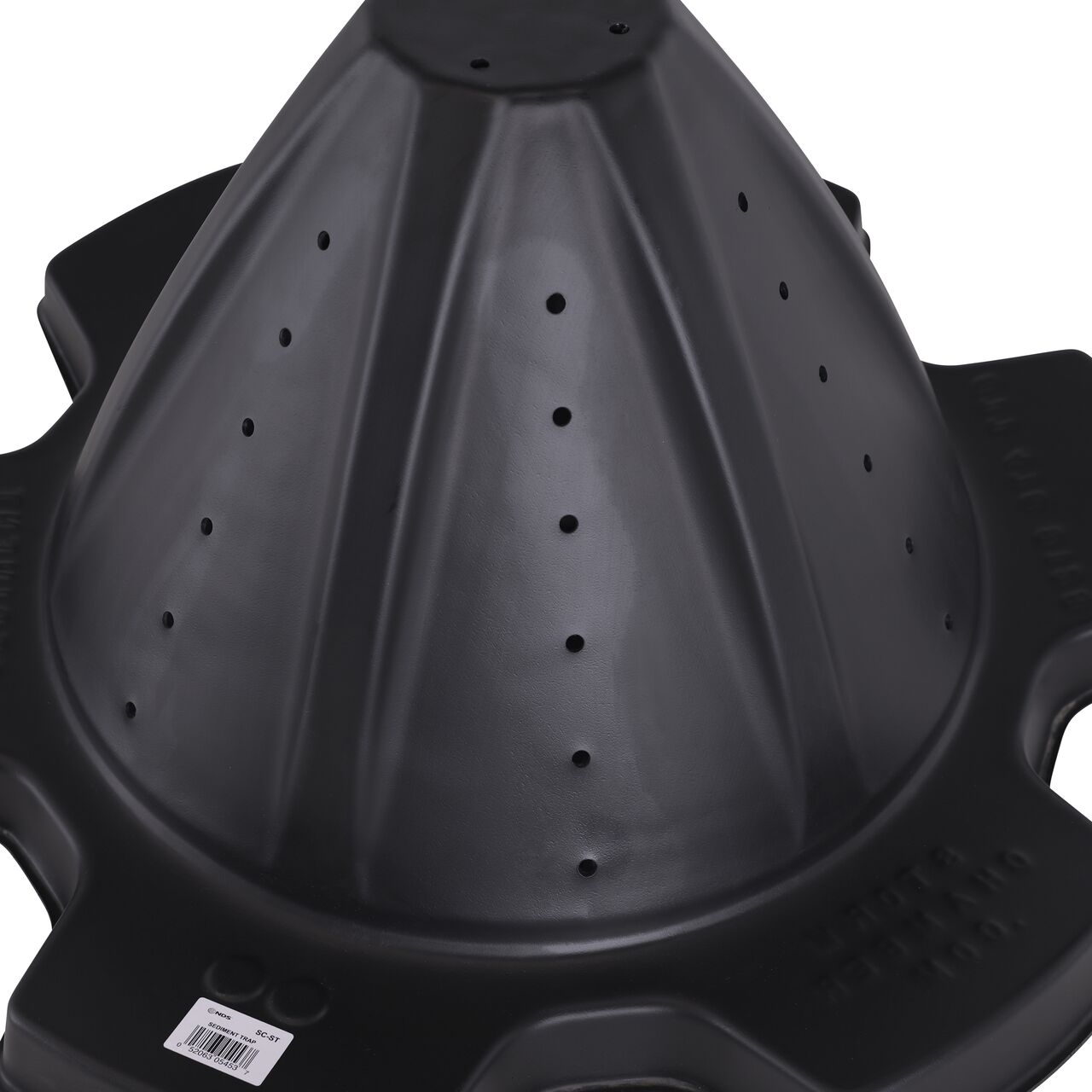 Closeup of the reinforced ribs and the holes around the cone of the NDS SedimenTrap (NDS SC-ST)