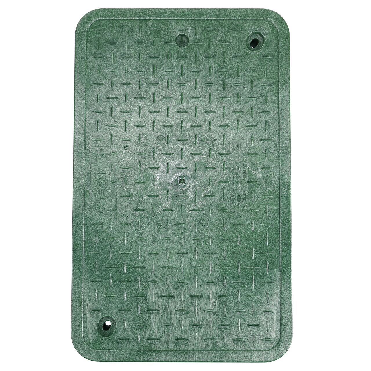 Top down view of the top side of the Green Sewer Overlapping cover (NDS 322CS) for the NDS 13 in. X 24 in. Rectangular Pro-Spec® Series