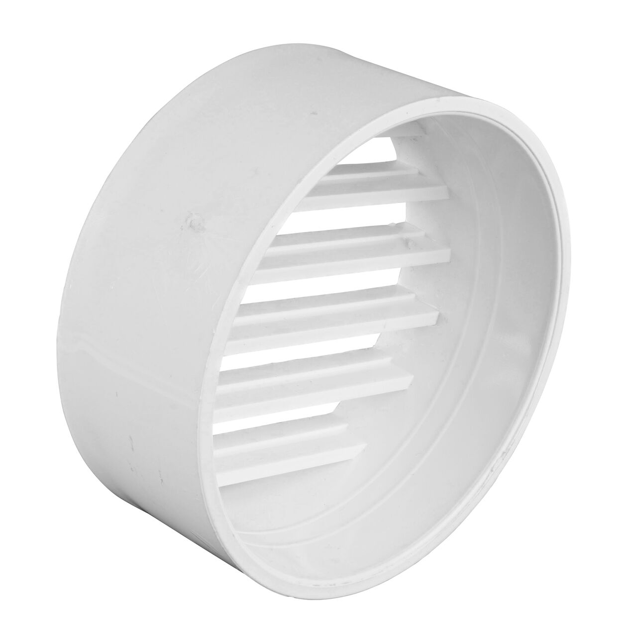 Underside view of the NDS white 4 in. round grate (NDS 9P11) which fits 4 in. sewer and drain fittings and is perfect for pool and spa applications