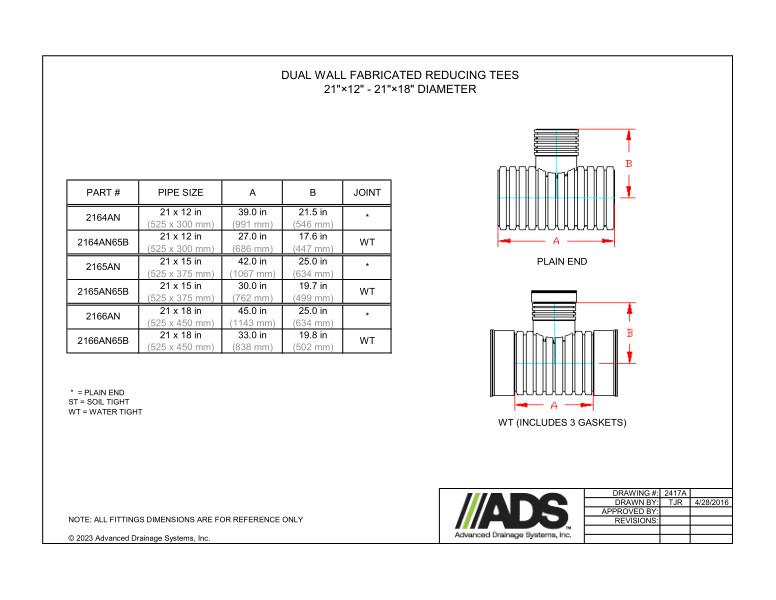 21" x 12" - 21" x 18" Fabricated Reducing Tees (HDPE Dual Wall Fabricated Tees Fittings)