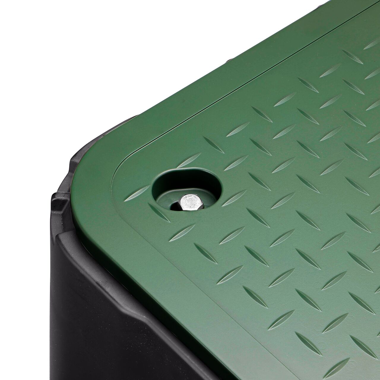 The valve box lid securely in place on the NDS 13 in. X 24 in. X 24 in. Rectangular Pro-Spec® Series Black Box and Green Telecom Cover (NDS 327BCBT) keeping components protected against the elements, foot traffic, lawn care equipment, and potential vandalism while keeping them out of sight