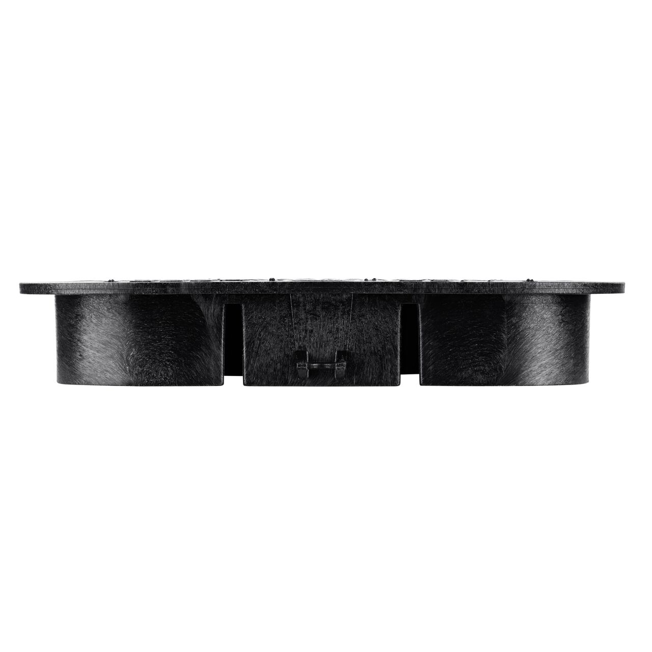 The NDS 14 in. X 19 in. Rectangular Pro-Spec® Series Black Water Valve Box Cover (NDS 313CW) is a lid shown here from the side, that prevents dirt and debris from entering the valve box