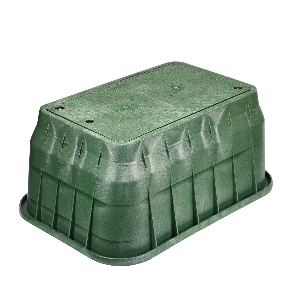 The NDS 17 in. X 30 in. Rectangular Pro-Spec® Series Valve Box and Cover with bolt is a 18 in. high green Box and green Cover with irrigation control valve markings on the drop-in lid (NDS 326BCDB) and protects underground irrigation and sprinkler system components and keeps them out of sight