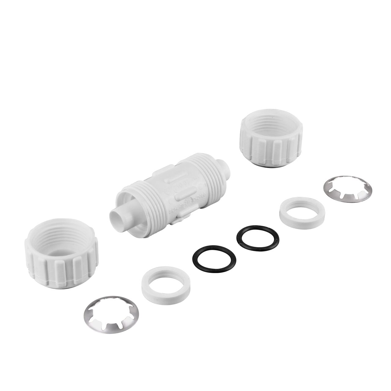 The NDS 3/4 in. SDR-9 CTS Flo-Lock™ Gripper Coupling fully unassembled showing the steel gripper, EPDM O-Ring, and stiffner (NDS 710-07)