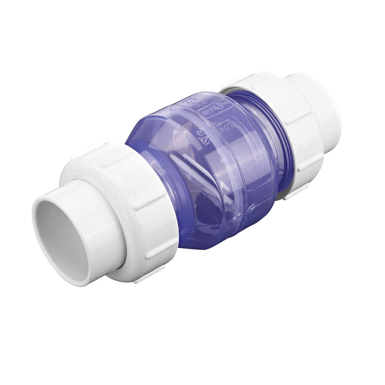 The clear NDS 2 in. PVC True Union Swing Check Valve (NDS 1720C20) directs water flow one-way through pipe