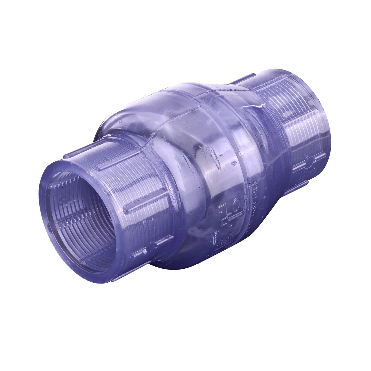 Alternate direction of the NDS Clear 1-1/2 in. female end by female end PVC Swing Check Valve (NDS 1520C15F). Water is conveyed one-way through the valve when the flap opens.