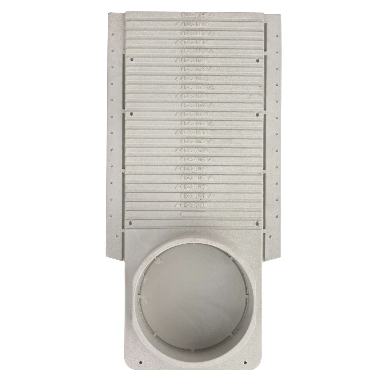 NDS Dura Slope End Outlet (NDS DS-227) installed on the end of the drain (NDS DS-091)