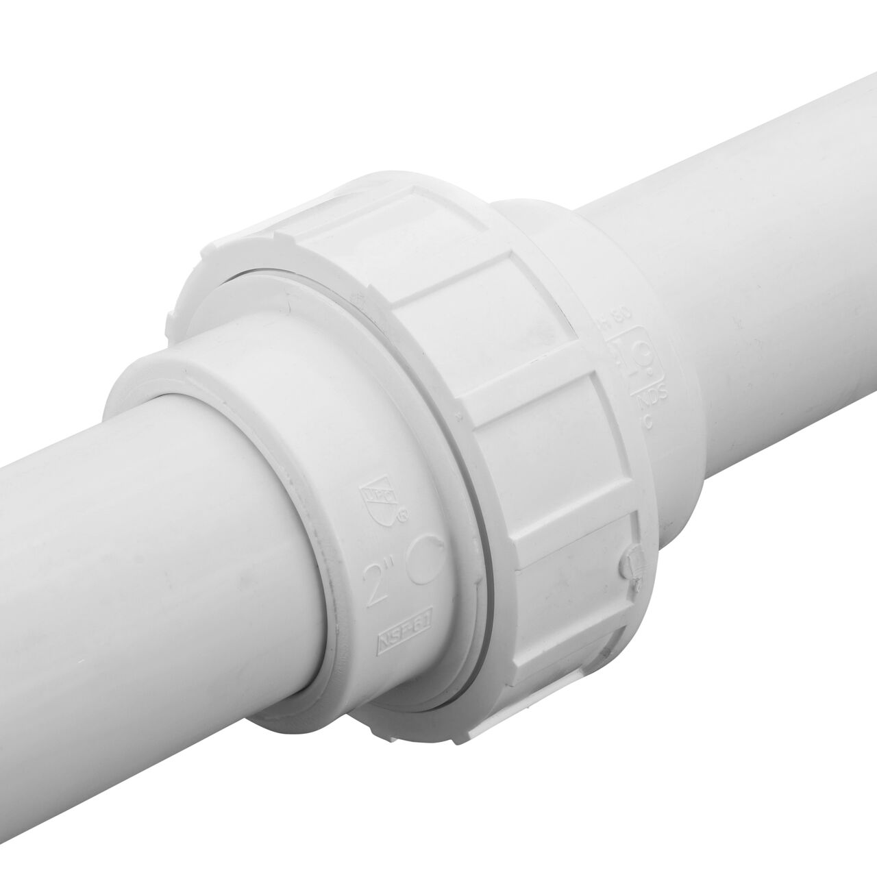 Closeup view of one slip end on the PVC Union, 2 in. Sch. 40 S X S (NDS WU-2000-S)