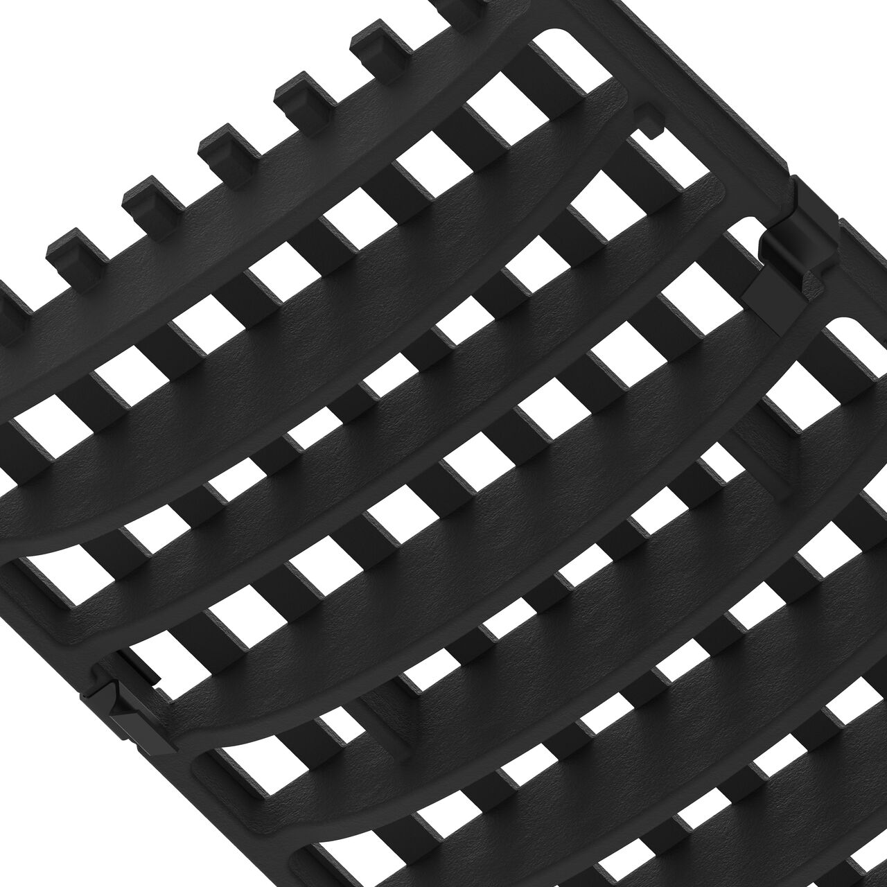 Underside view of the class D load ductile iron bar design BG-FILCOTEN® 200 Trench Drain Grate (NDS 17020104) showing support legs