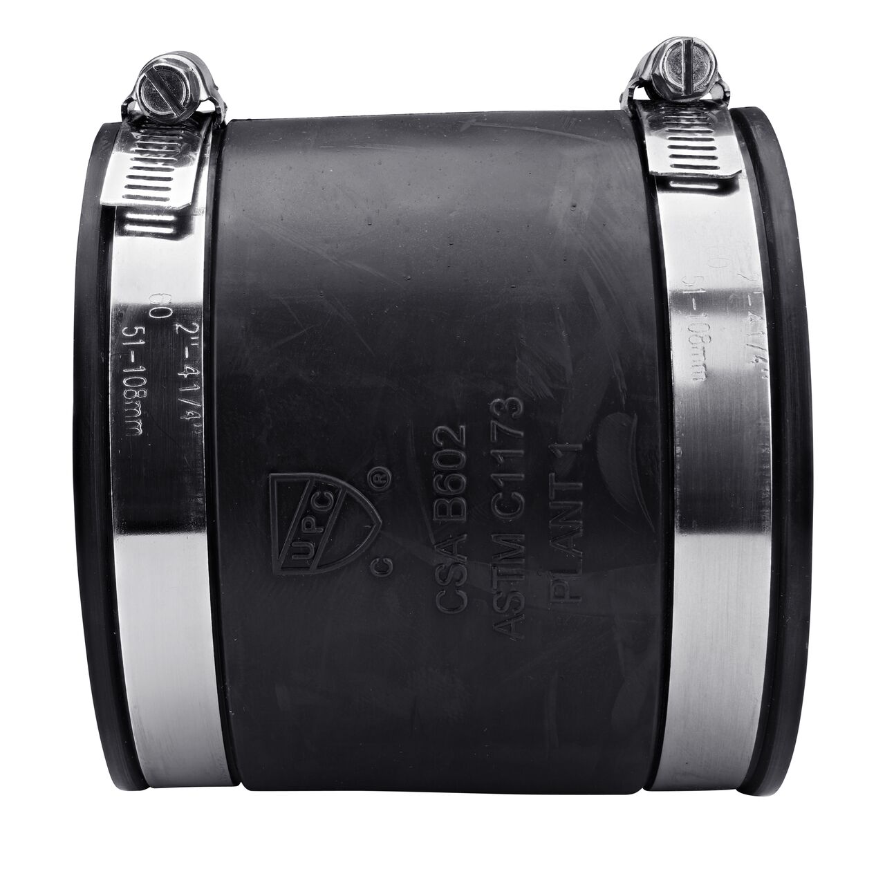 The NDS 3 in. flex coupling for cast iron/sewer and drain or DWV/copper/steel/lead pipes, in horizontal position, is made with material that flexes with normal earth movement (NDS 56-33)