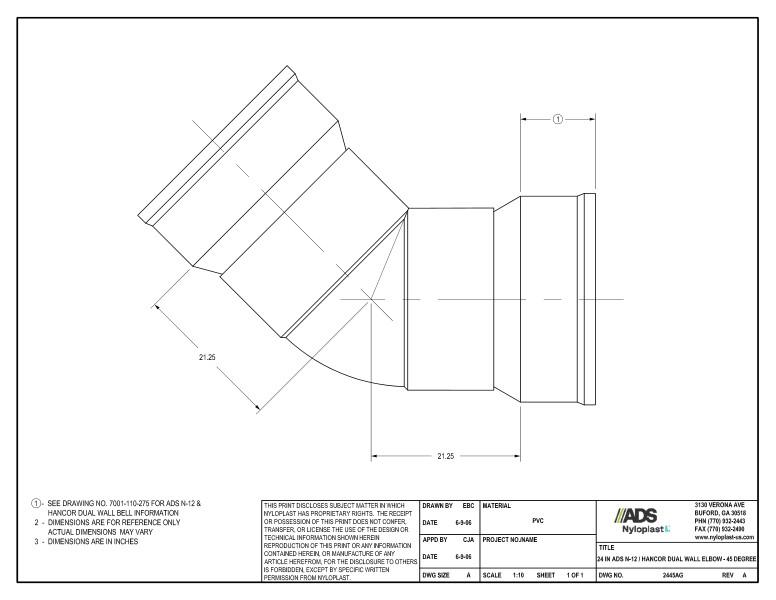 24" N-12 Dual Wall Elbow - 45 Degree Nyloplast Detail