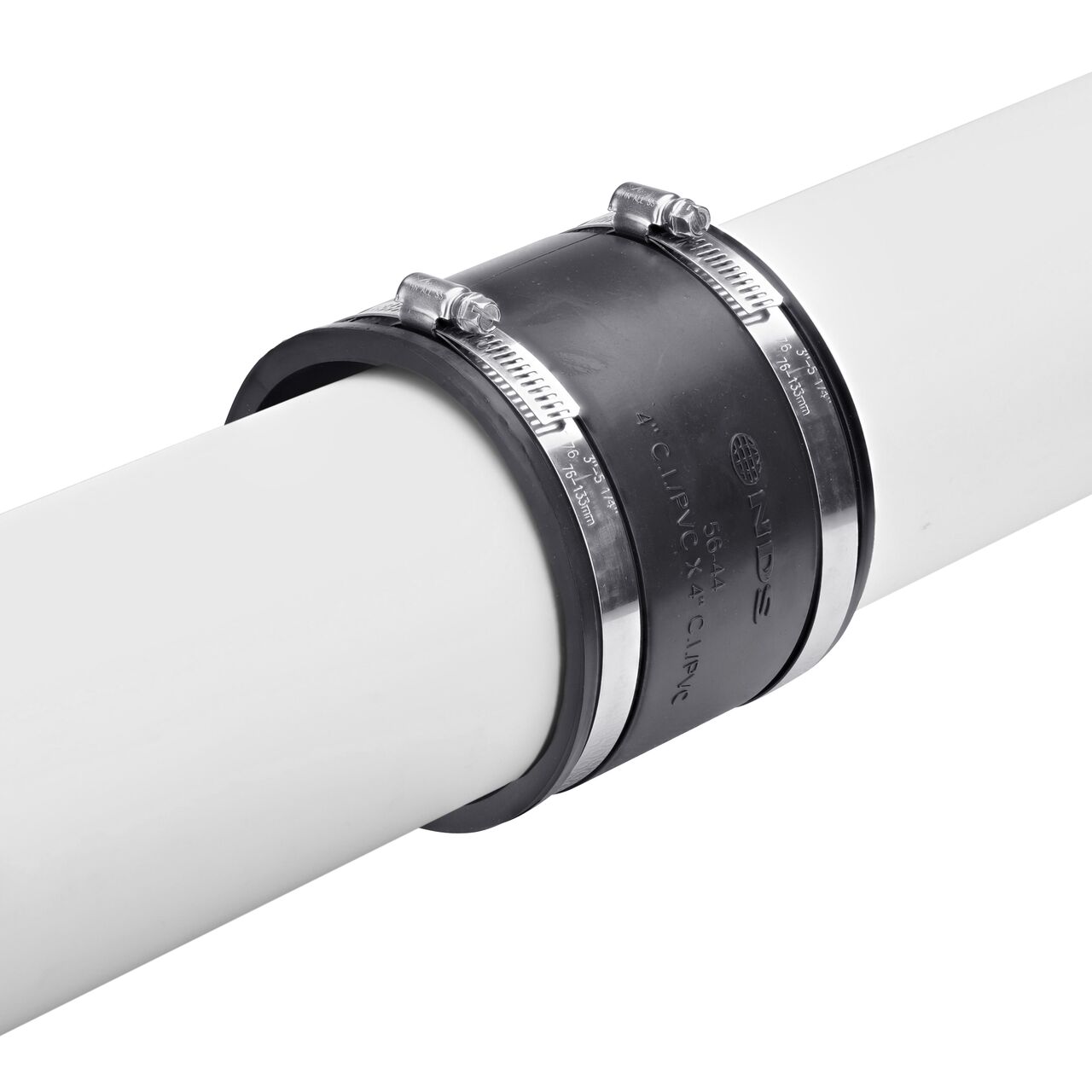 The NDS 4 in. flex coupling installation step shows how to tighten the band to form a positive seal against infiltration and exfiltration in non-pressure environments. (NDS 56-44)
