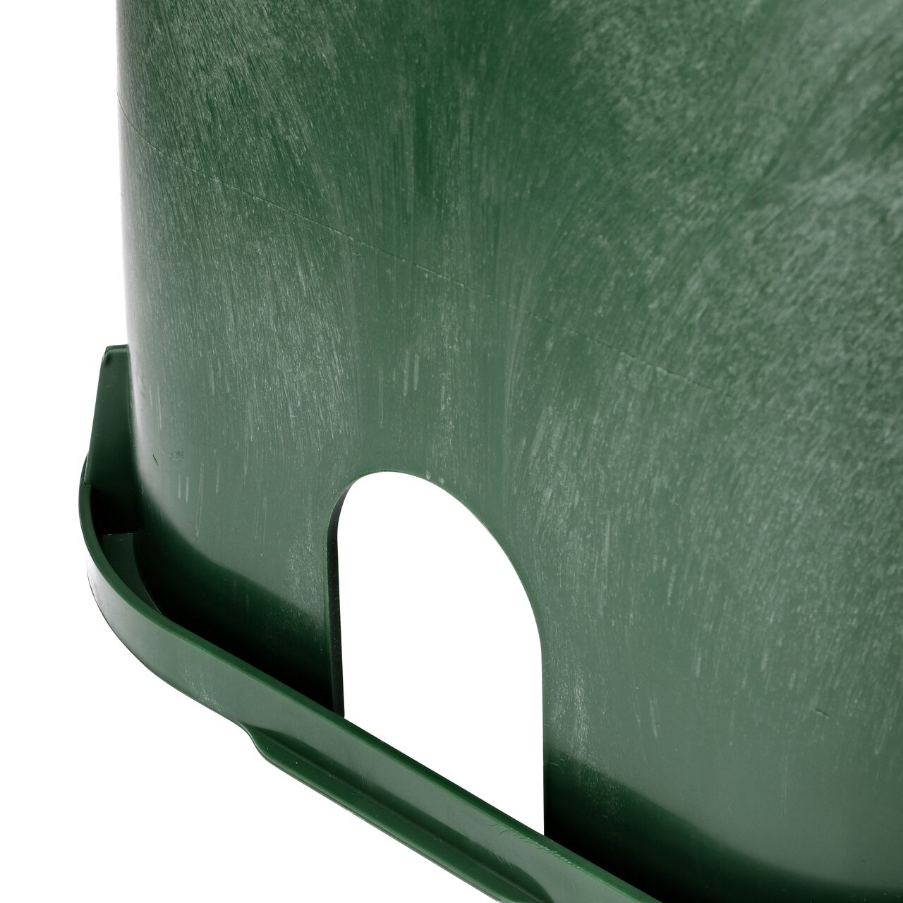 Closeup View of Green 14 x 19 Rectangular Valve Box PVC pipe hole; allows irrigation pipe entry into box interior (NDS 114BC)