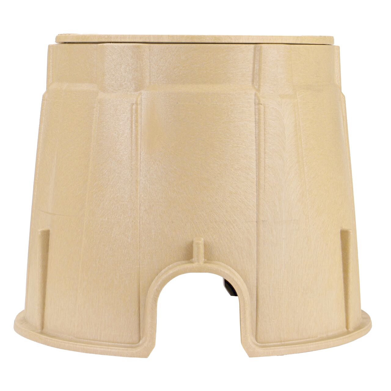 Side view of the side of the NDS 10 in. Round Pro-Spec® Series Valve Box & Water Cover (NDS 312BCBWSAND) rugged enclosure that features a pipe hole for water and irrigation pipe connections