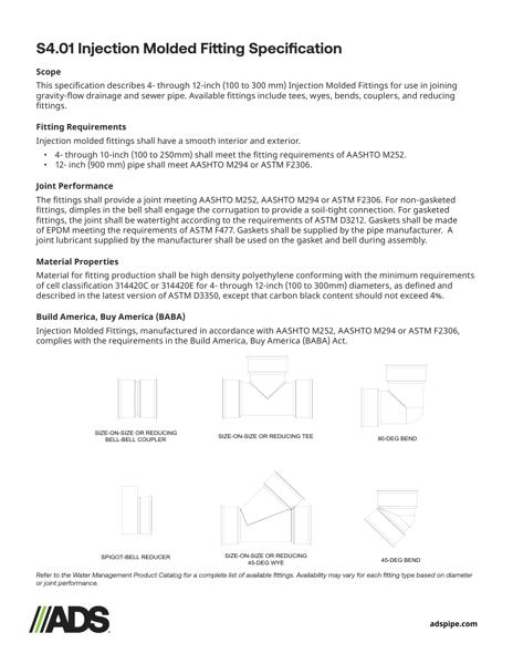 S4.01 Injection Molded Fitting Specification