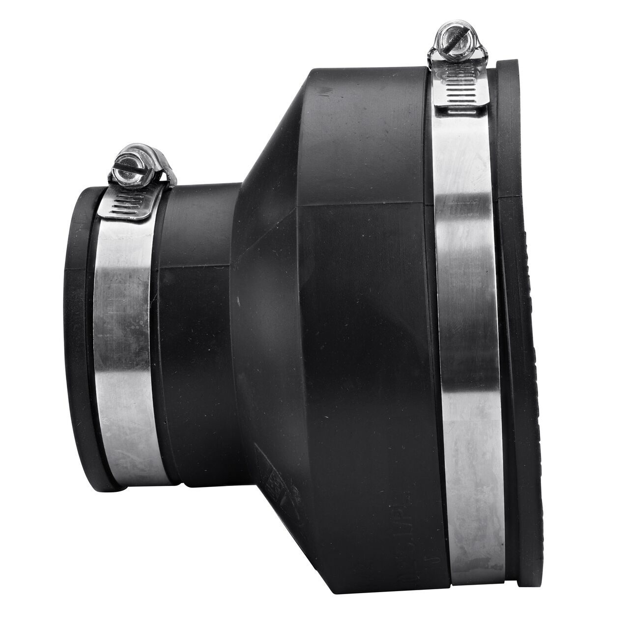 The NDS 4 in. X 2 in. flex coupling for cast iron/sewer and drain or DWV/copper/steel/lead pipes, in horizontal position, is made with material that flexes with normal earth movement (NDS 56-42)