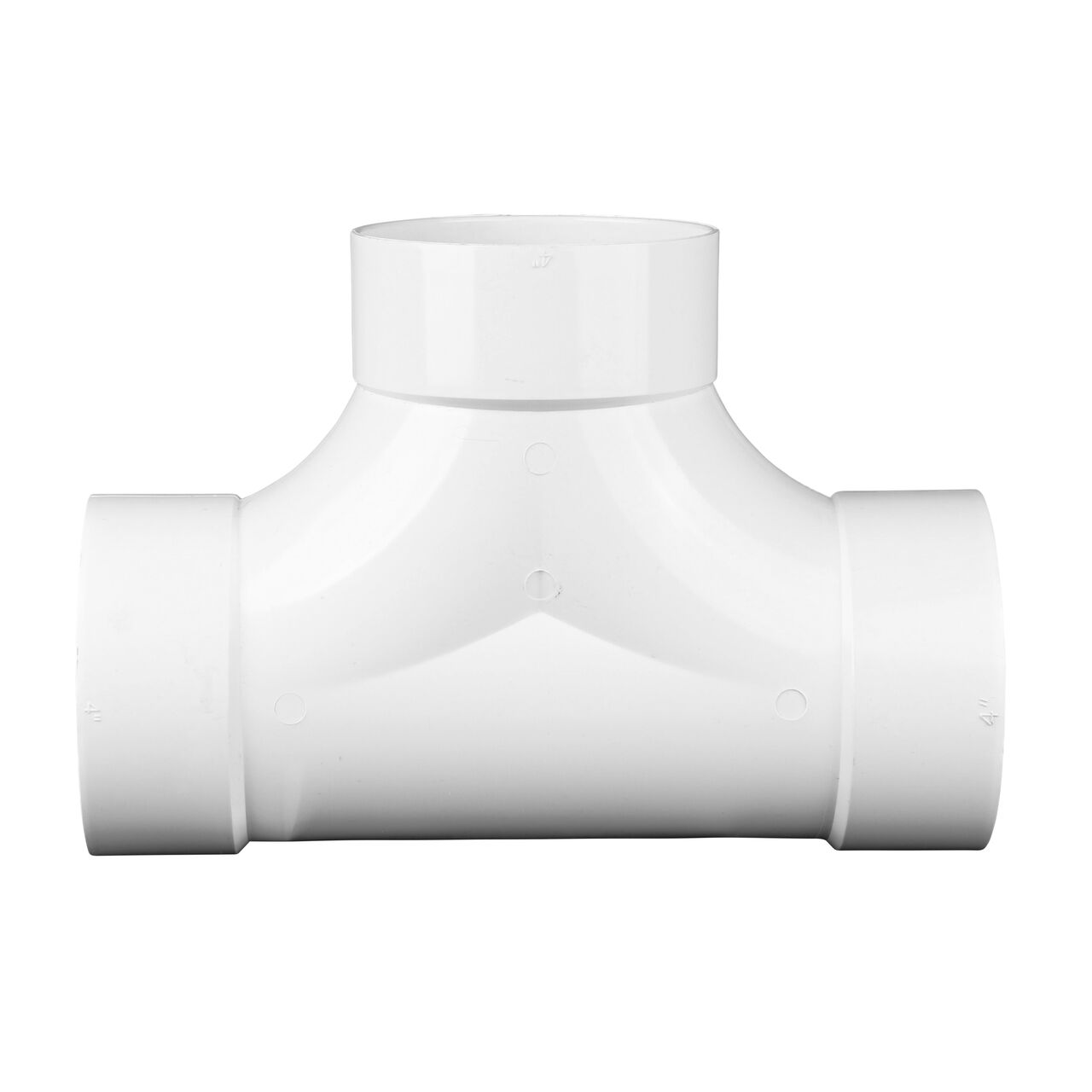 Side View with middle opening up in the  4 in. PVC Double Cleanout which has three S&D Hub connection points (NDS 417P)