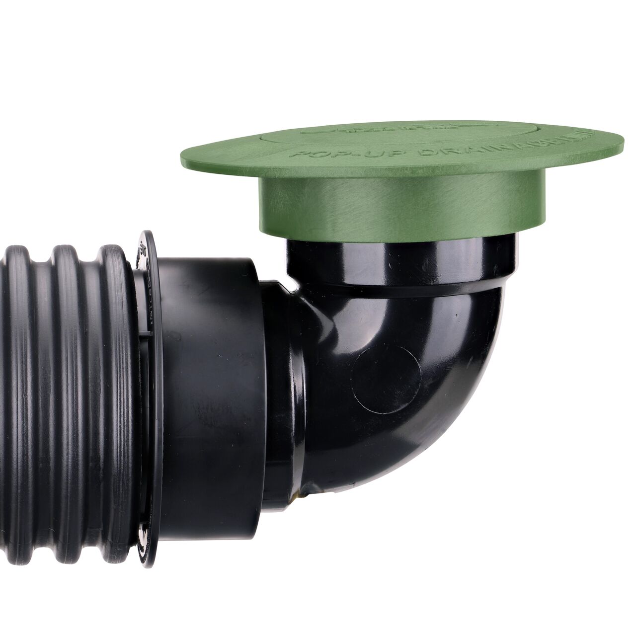 Connect the adapter in the Pop-up Drainage Emitter kit (NDS 430) to a 4 in. corrugated drain pipe (pipe goes over the adapter end)