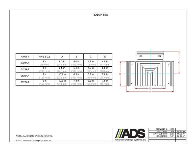3" - 6" Single Wall Snap Tee (HDPE Single Wall Fittings)