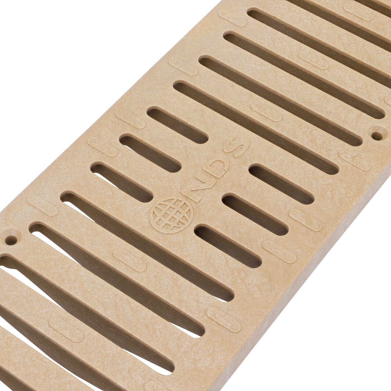 Closeup Angled View of the NDS Spee-D® Channel Drain Grate in Sand Plastic (NDS 244)