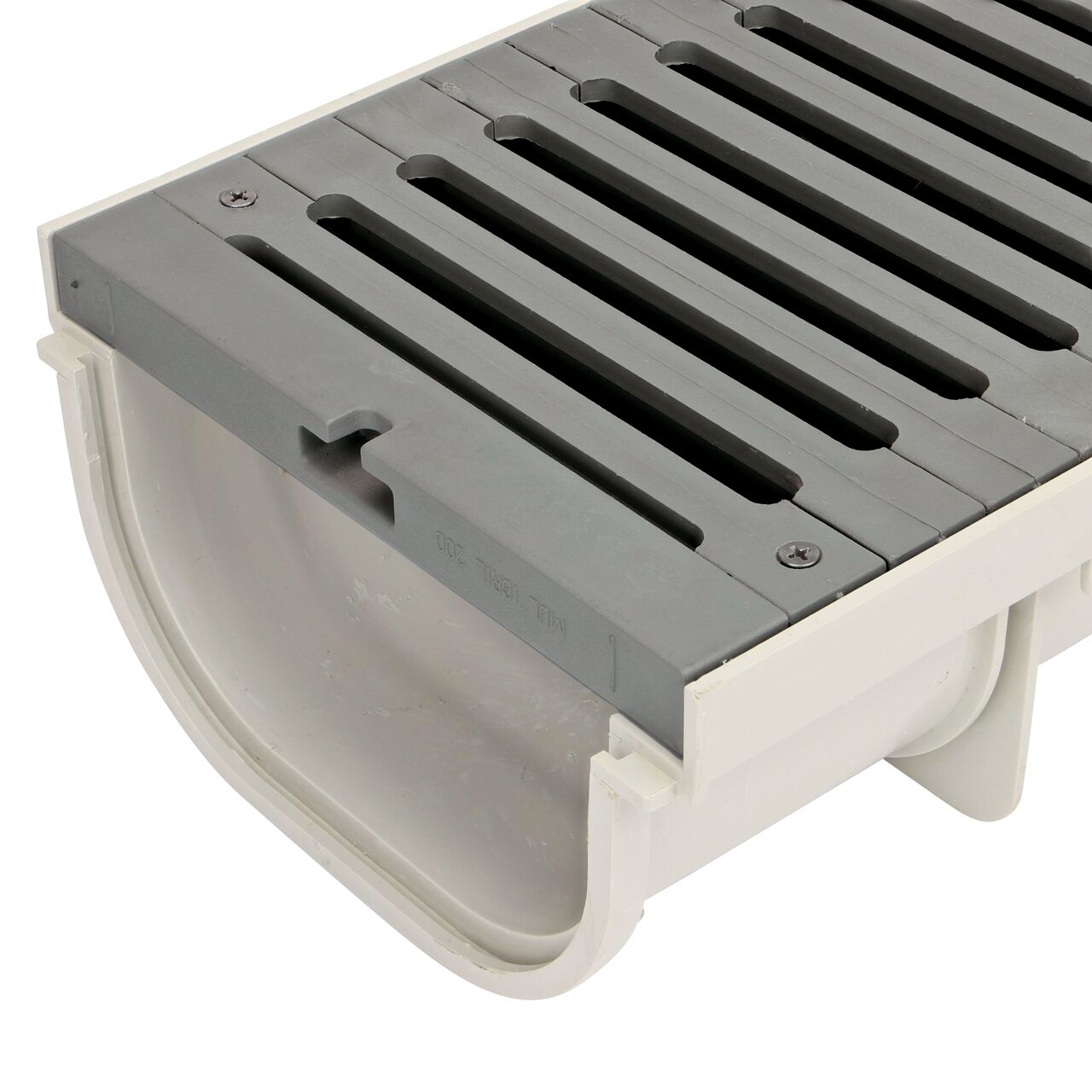 The 8 in. Pro Series Channel, Shallow Profile has a grate seat for the 8 in. Pro Series Load Star Glass-Reinforced Nylon Channel Drain Grate