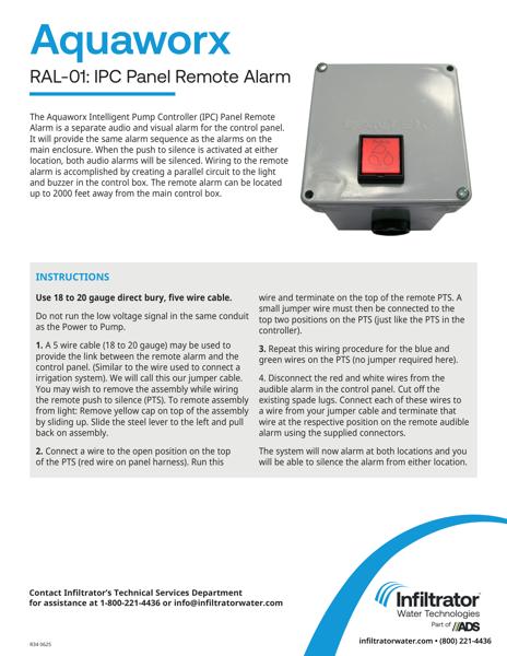 Aquaworx Panel Remote Alarm - Cutsheet