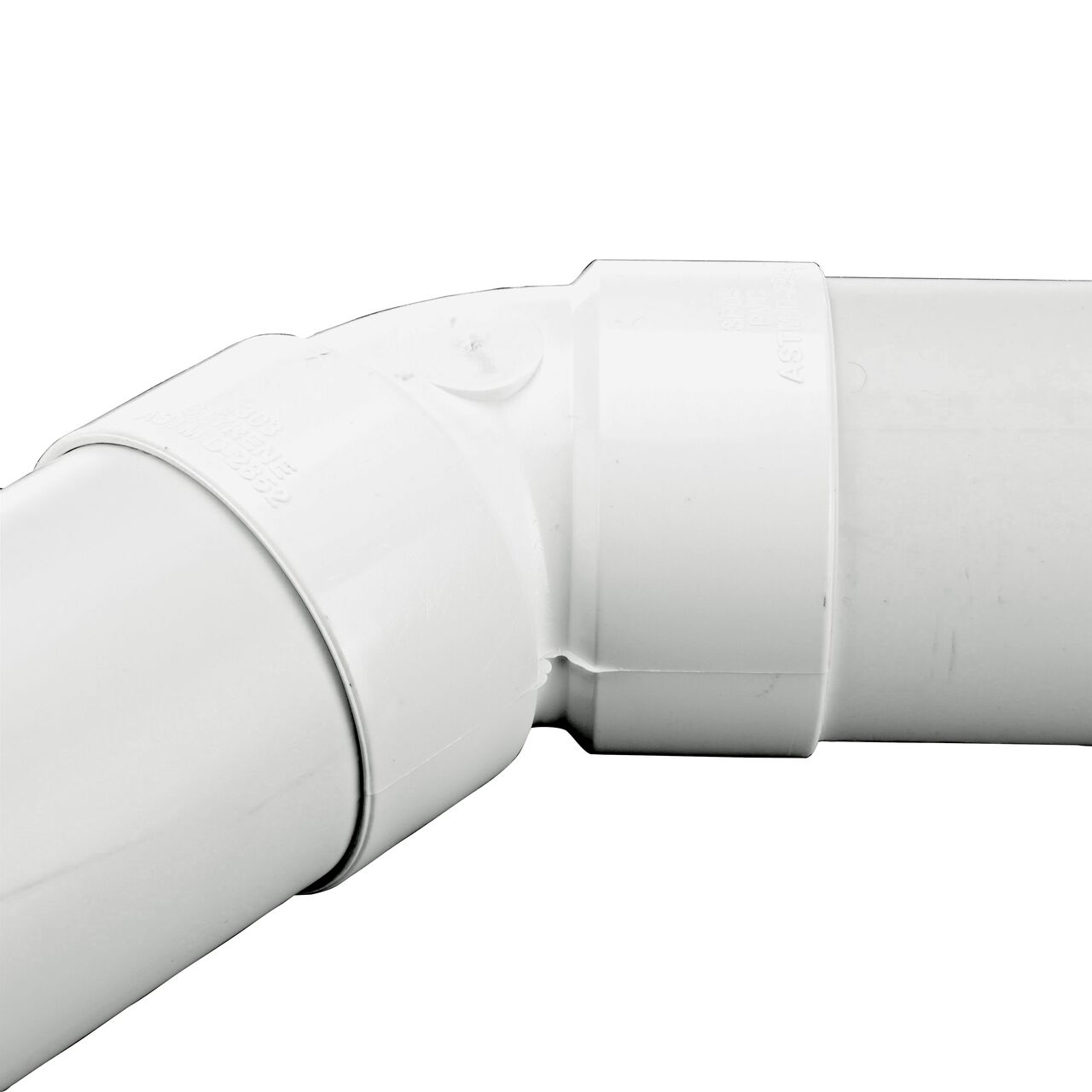 3 in. pipe sewer and drain pipe installed to both ends of the NDS 3 in. PVC Sewer and Drain 45° Elbow (NDS 3P03RTL, NDS 3P03*, NDS 3P03)