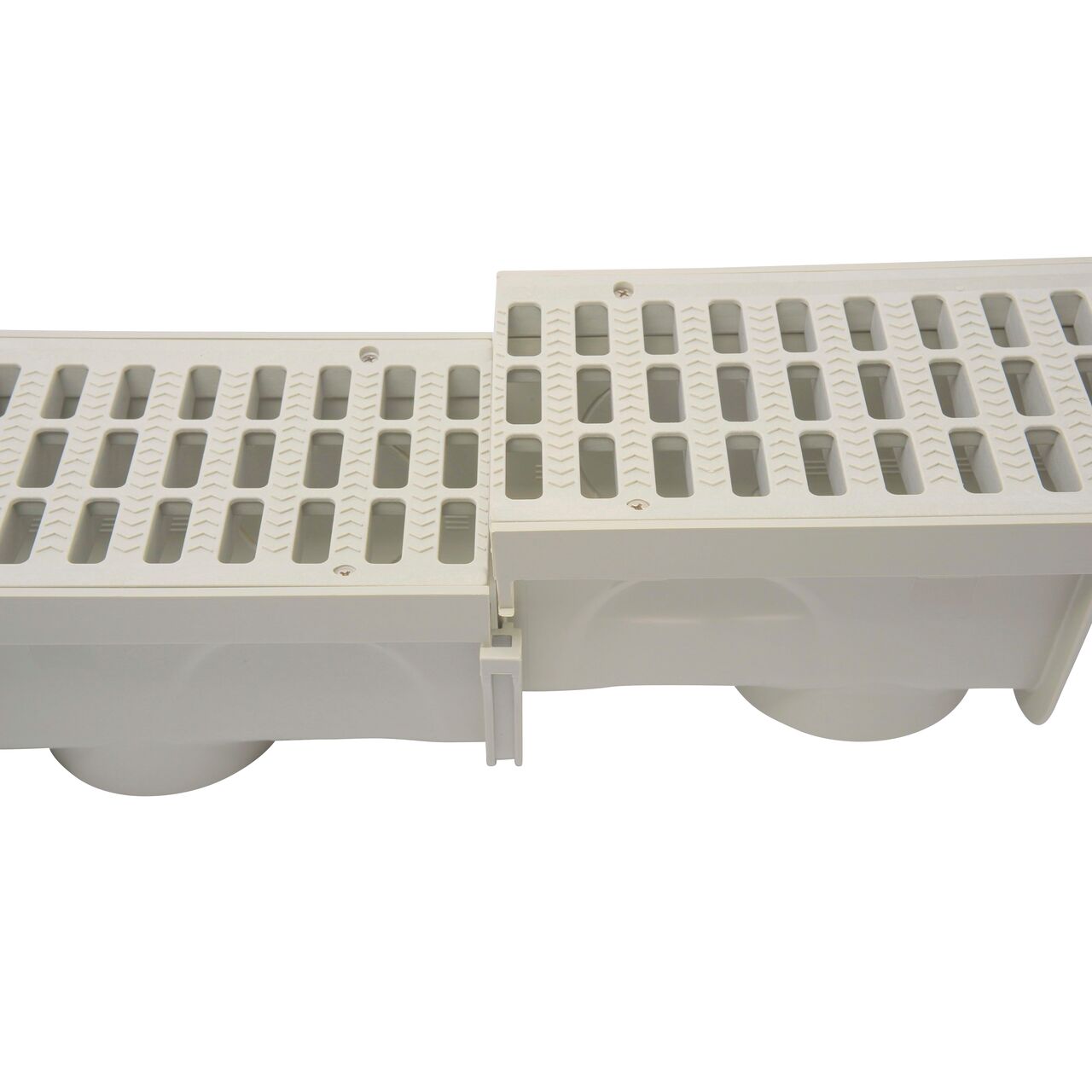 Step 3 is to slide NDS 5 in. Pro Series Channel Drains together with interlocking joints; no couplings required (NDS 864G*, NDS M864G, NDS 800)