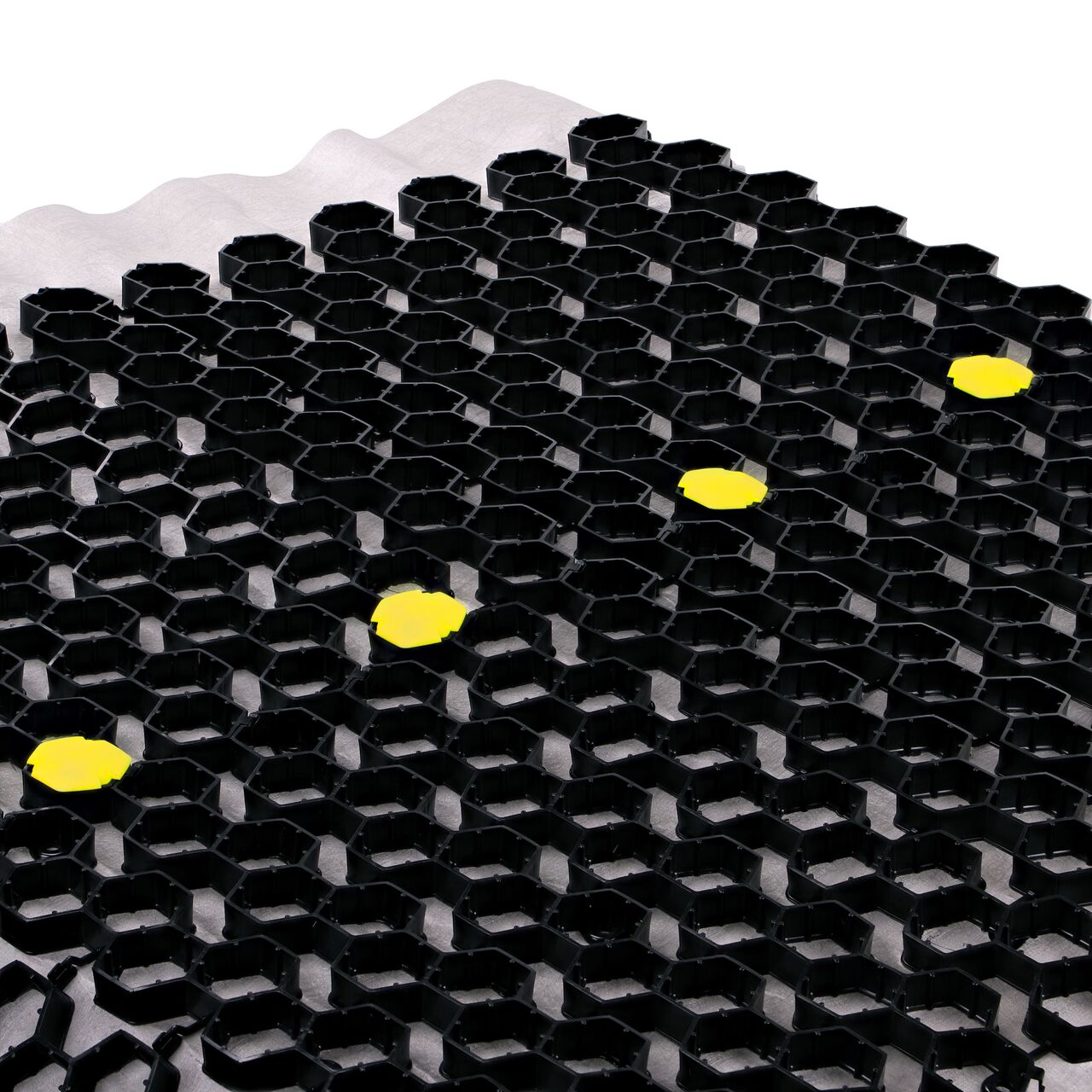 Use multiple Yellow NDS EZ Marker™ Parking Delineators (NDS EZMARKER) in the Black NDS EZ Roll® Gravel Pavers (NDS GP4X150) to guide motorists