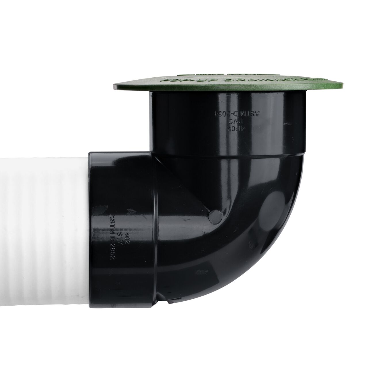 Connect the 4 in. Pop-Up Drainage Emitter Elbow (NDS 421) to 4 inch triple wall pipe