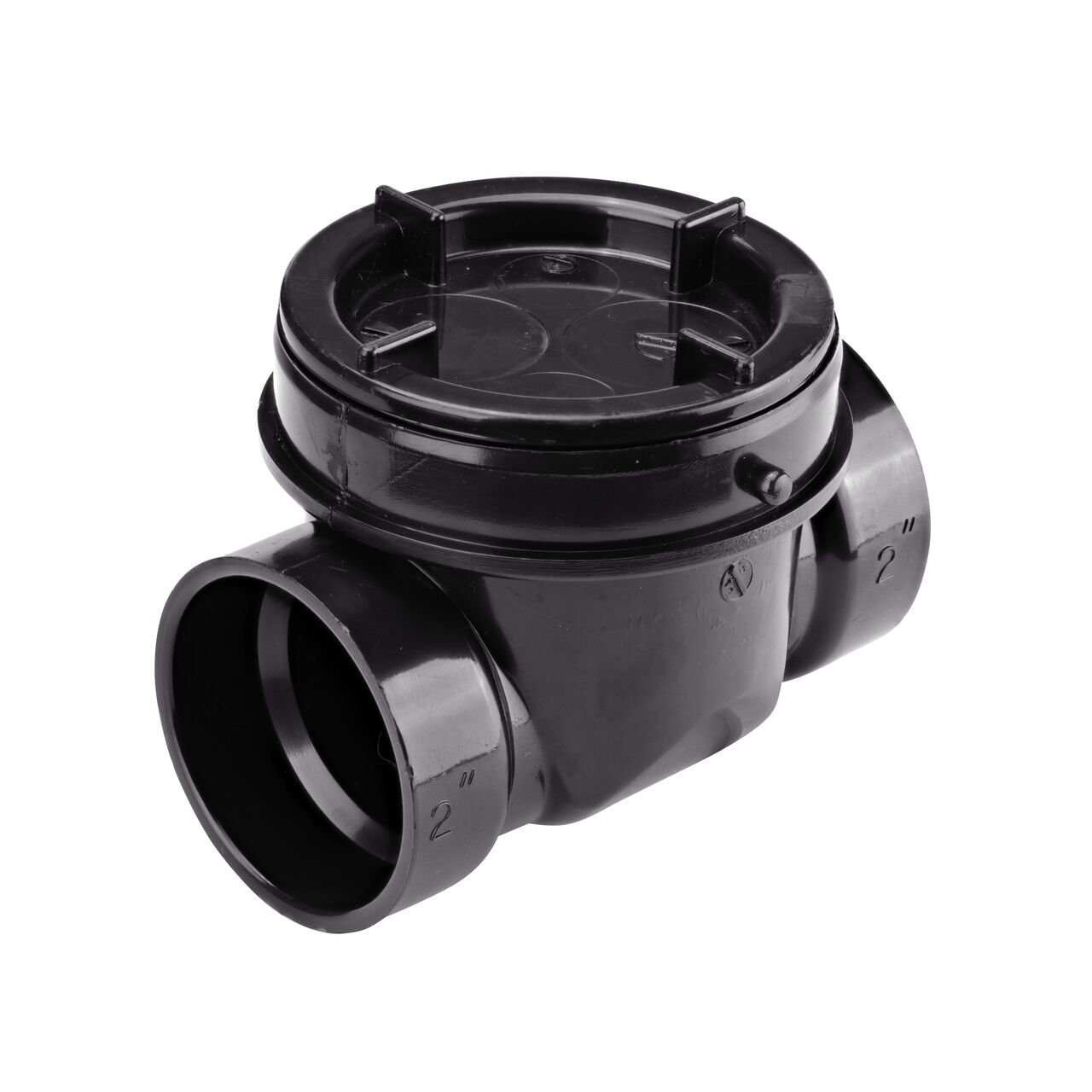 The outlet end on the NDS Black 2 in. ABS Backwater Valve (NDS 275)