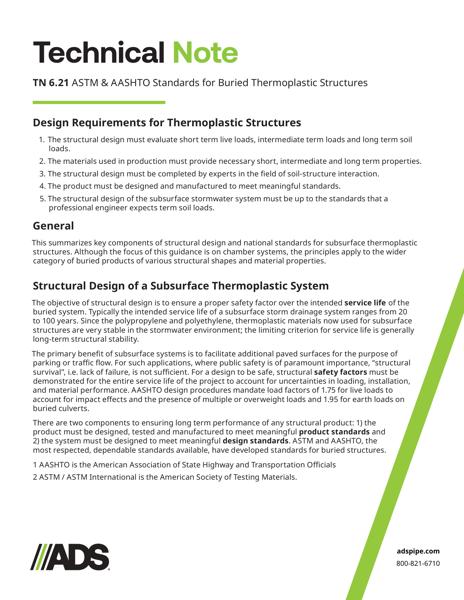 TN 6.21 ASTM & AASHTO Standards for Buried Thermoplastic Structures 