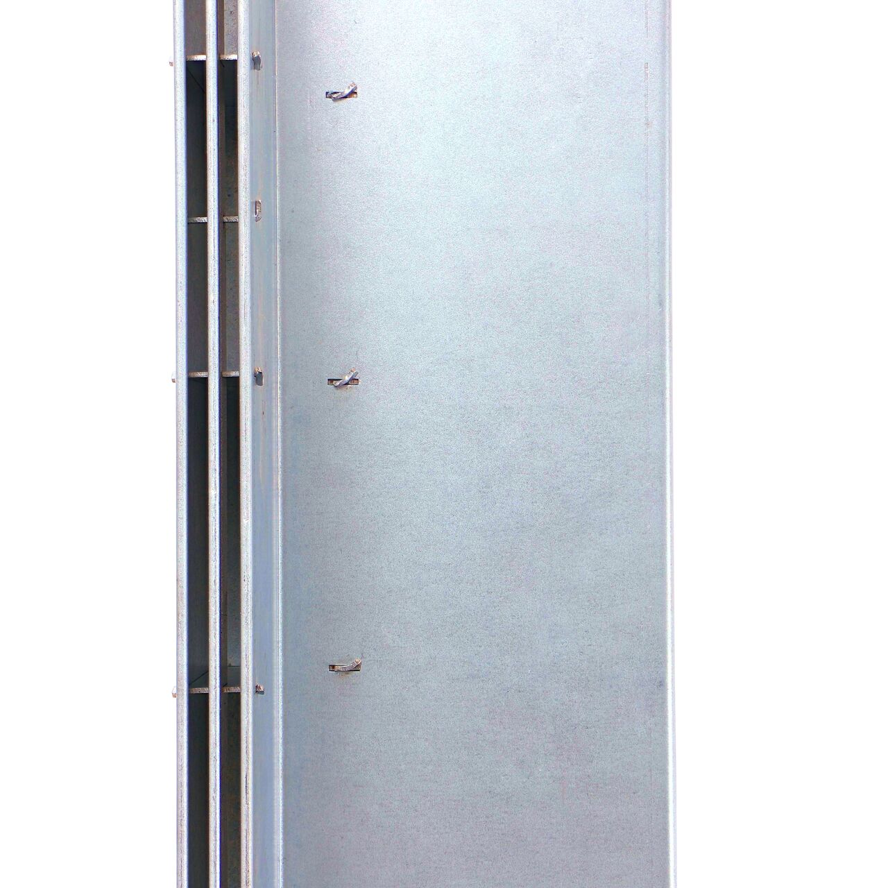 Top Down Closeup View of NDS Dura Slope galvanized steel slot top channel drain grate (NDS DS-ST2) showing the slim 1/2 inch profile design