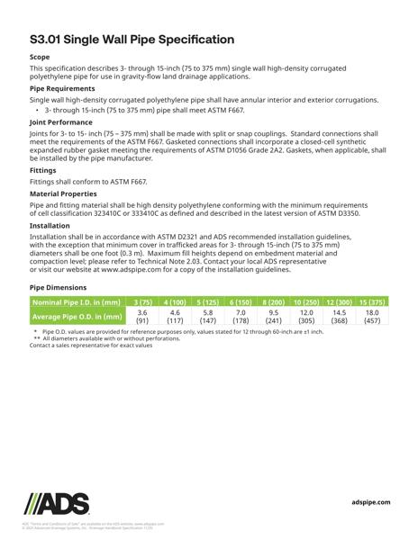 S3.01 Single Wall Pipe Specification