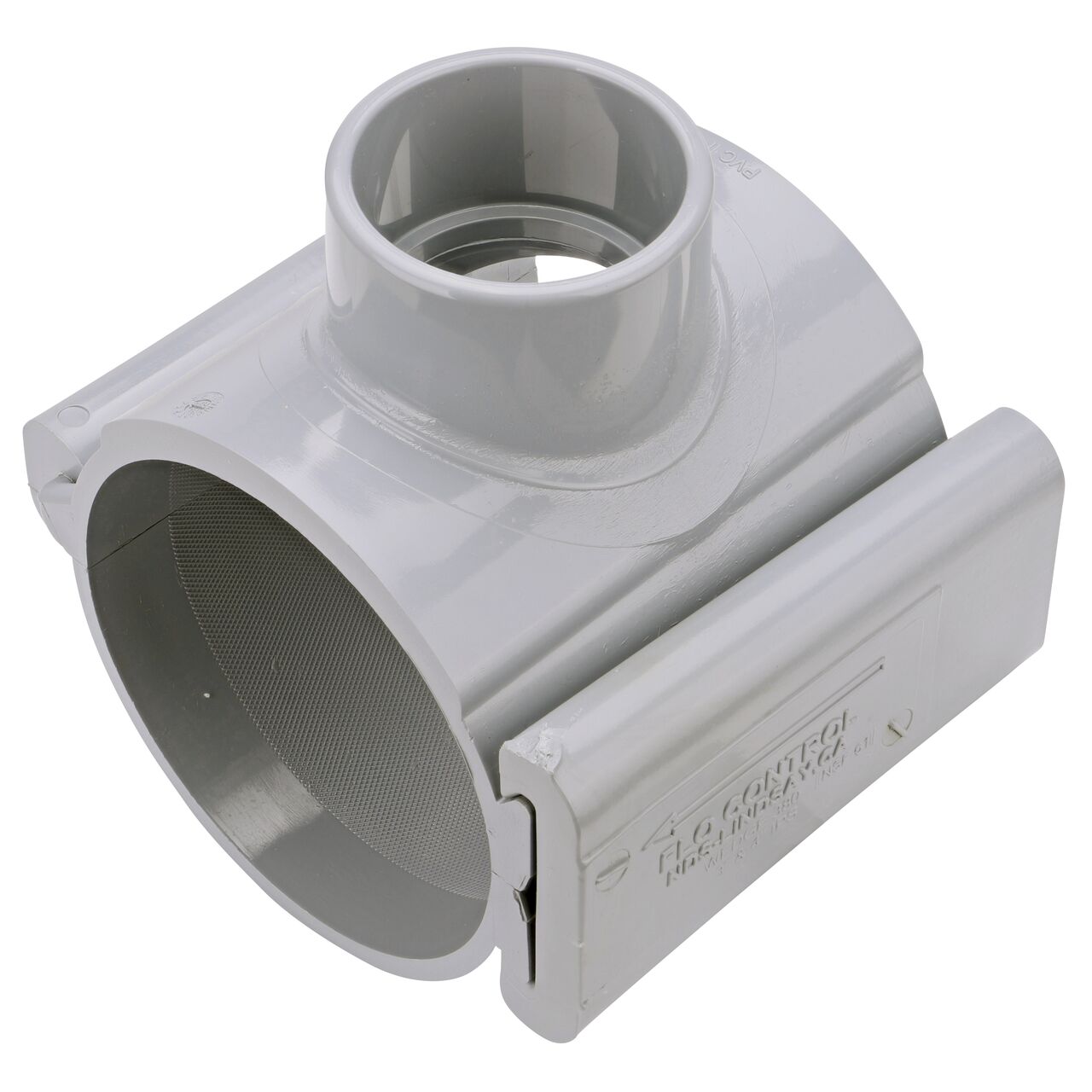 The 2 in. slip outlet at the top of the NDS Clamp-It™ Rigid PVC Saddle (NDS 454020) for 4 in. PVC pipe adds a riser or sprinkler to an existing pipeline for agricultural or mining applications
