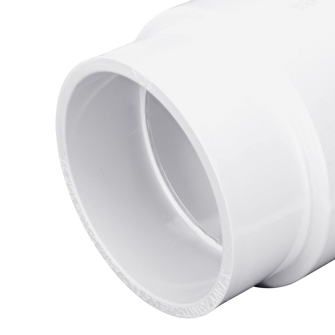 Closeup view of the 3 in. DWV side of the NDS DWV to S&D increaser/reducer adapter (NDS 3P12*, NDS 3P12, NDS L3P12)