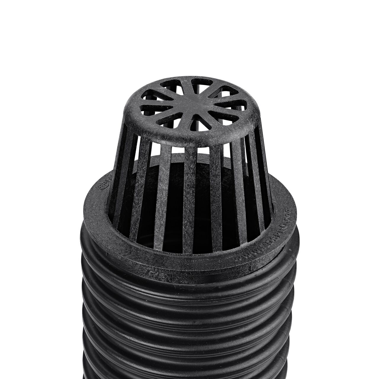NDS Black Plastic 4 in. Atrum Grate (NDS 78) installed on 4 in. Single-Wall Corugated Pipe