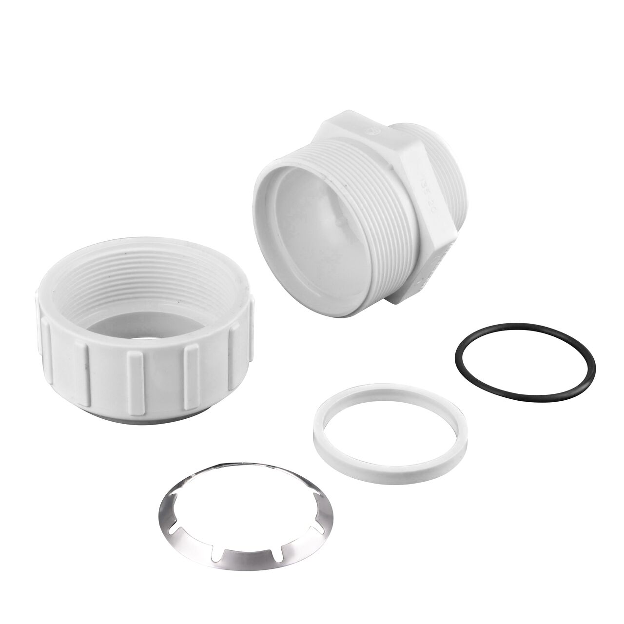 The NDS 2 in. Flo-Lock™ Gripper Adapter fully unassembled showing the steel gripper and EPDM O-Ring (NDS 135-20)