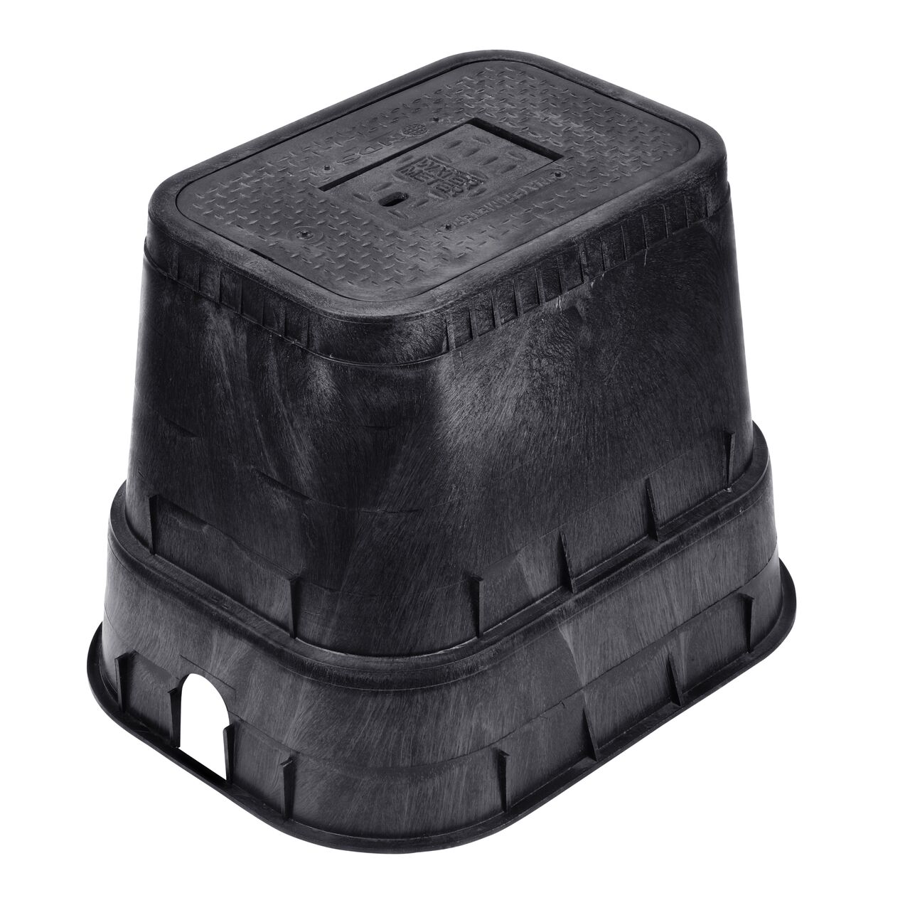 The NDS 14 in. X 19 in. Rectangular Standard Series Meter Box and Cover is a 18 in. high Black box and Black Cover with Water Meter markings on the Drop-In lid (NDS D1800-DICIR) with a Cast iron reader door and protects underground irrigation and sprinkler system components and keeps them out of sight