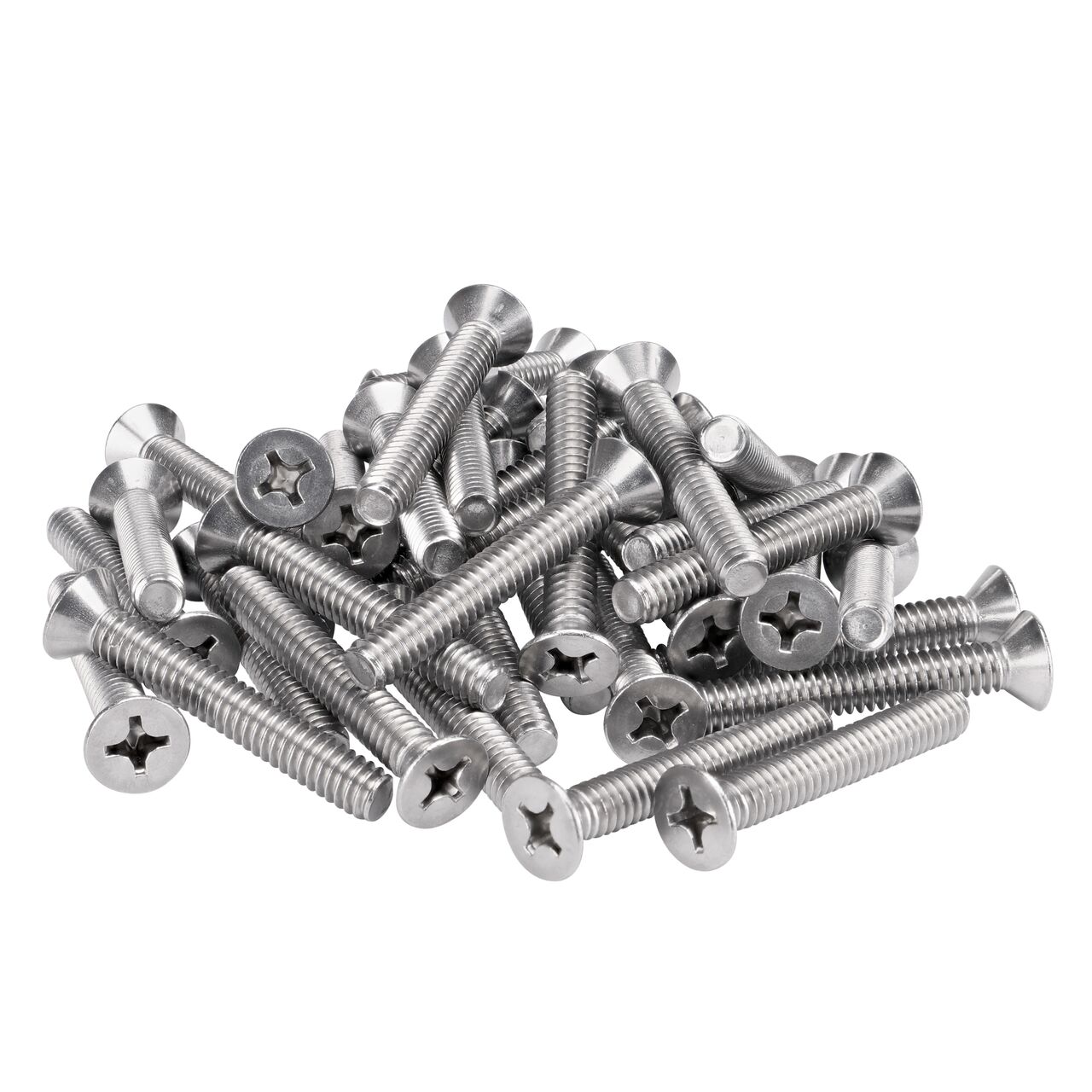 Pile of the longer length 1/4 in. Phillips Flat Head Screws (NDS DS-225) used to secure drainage grates to the Dura Slope ductile iron frame