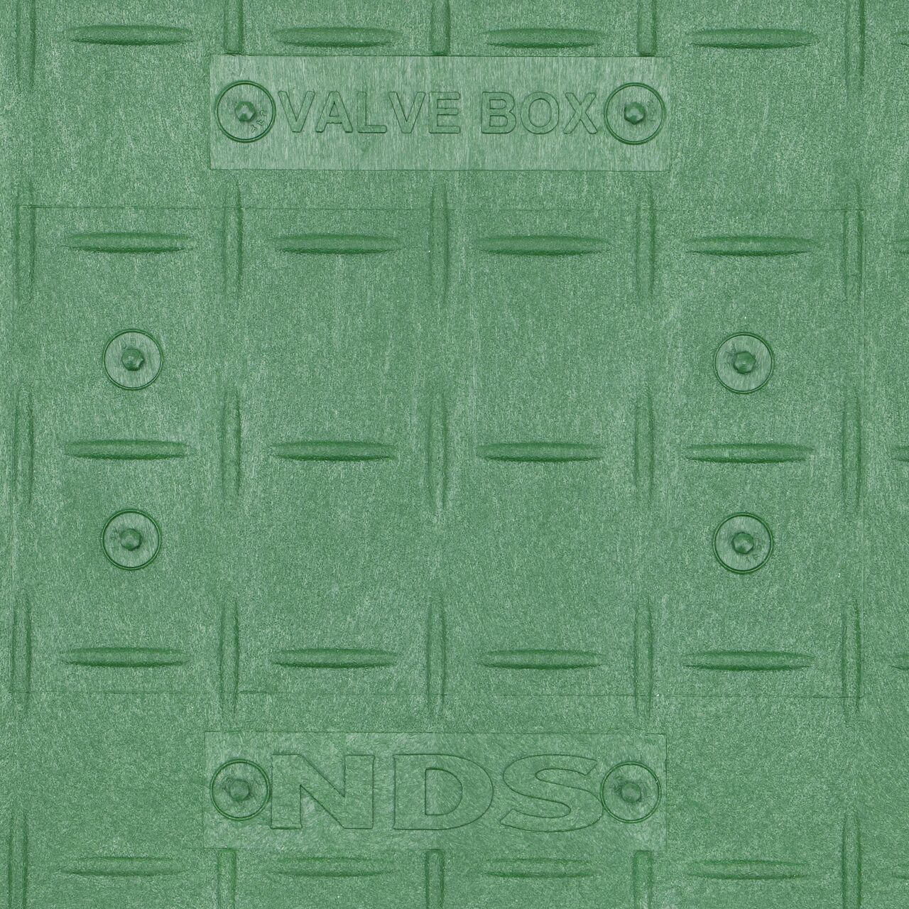 Closeup view of the Irrigation Control Valve markings on the Green Irrigation Control Valve Drop-in cover for the NDS 10 in. X 15 in. Rectangular Standard Series Meter Cover (NDS D1000-SGL)