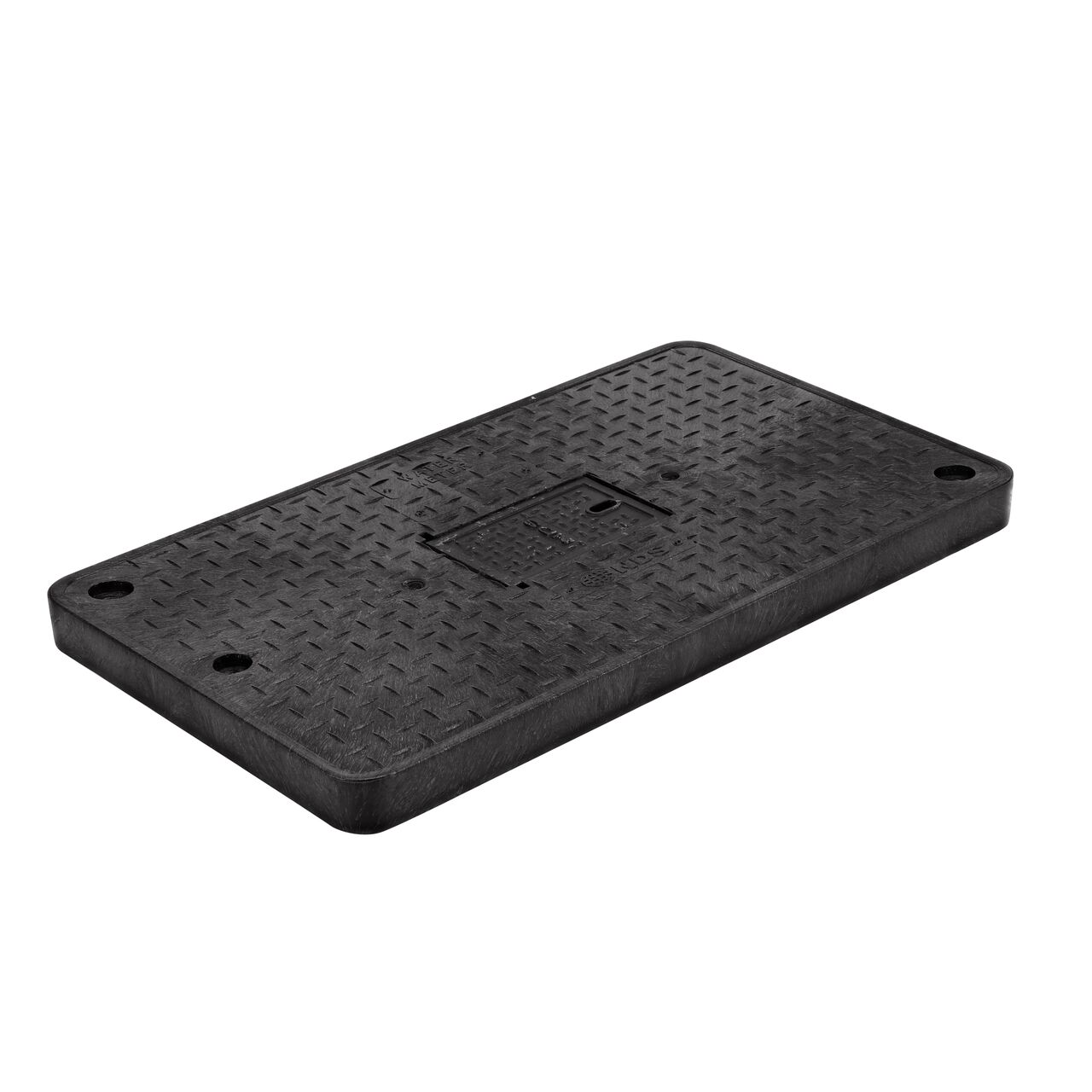 This NDS 17 in. X 30 in. Rectangular Meter Pro Series Box Cover is a Black Drop-In Cover with Water Meter markings on the lid (NDS 123CDMCIF) with a Cast Iron reader door and fits NDS pro series 17 in. X 30 in. meter boxes