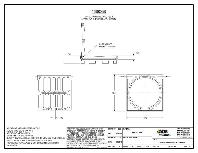 15" Standard Grate Assembly Nyloplast Detail