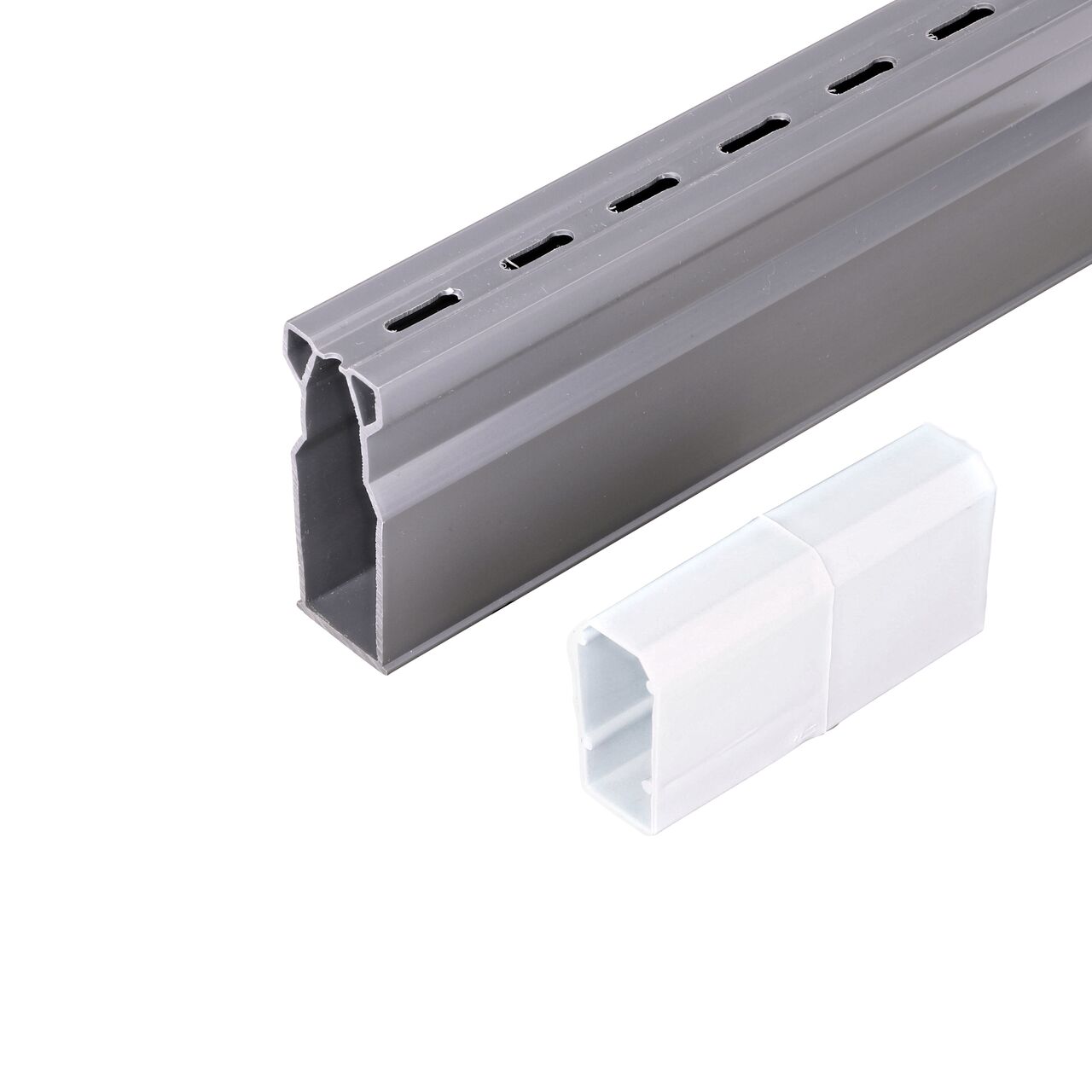 Unassembled Micro Channel™ Drain & Integrated Grate, 1-1/4 in. wide X 5 ft. long, Gray Plastic, with Coupling (NDS 8003, NDS 8481) for draining small flows of stormwater