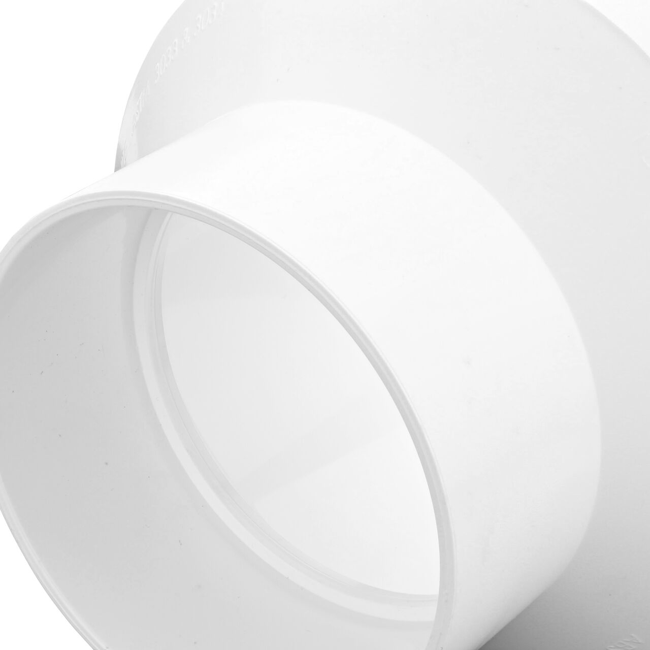 Closeup of the 4 inch sewer and drain spigot connection end of the PVC or HIPS increaser/reducer bushing (NDS 6P07S)