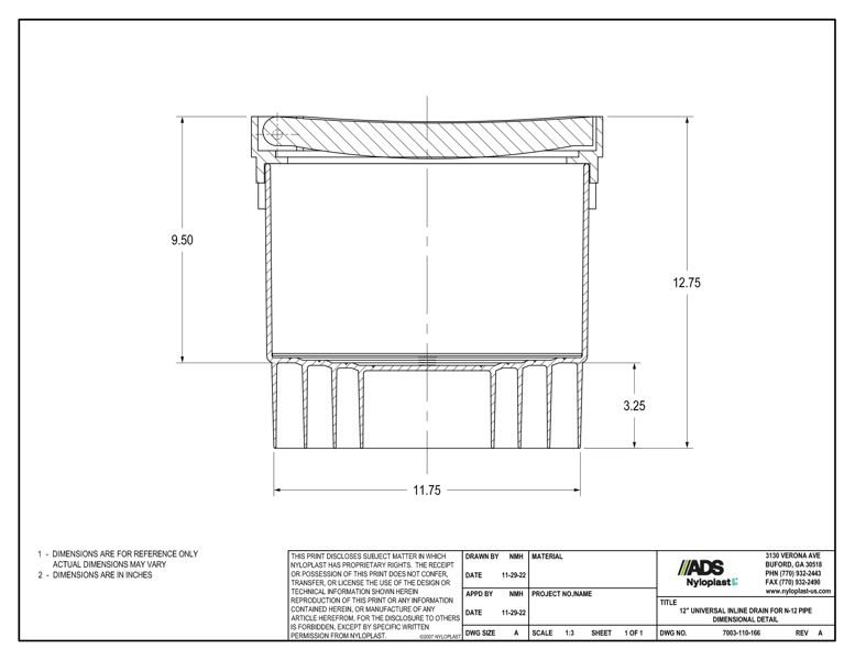 12" Universal Inline Drain for N-12