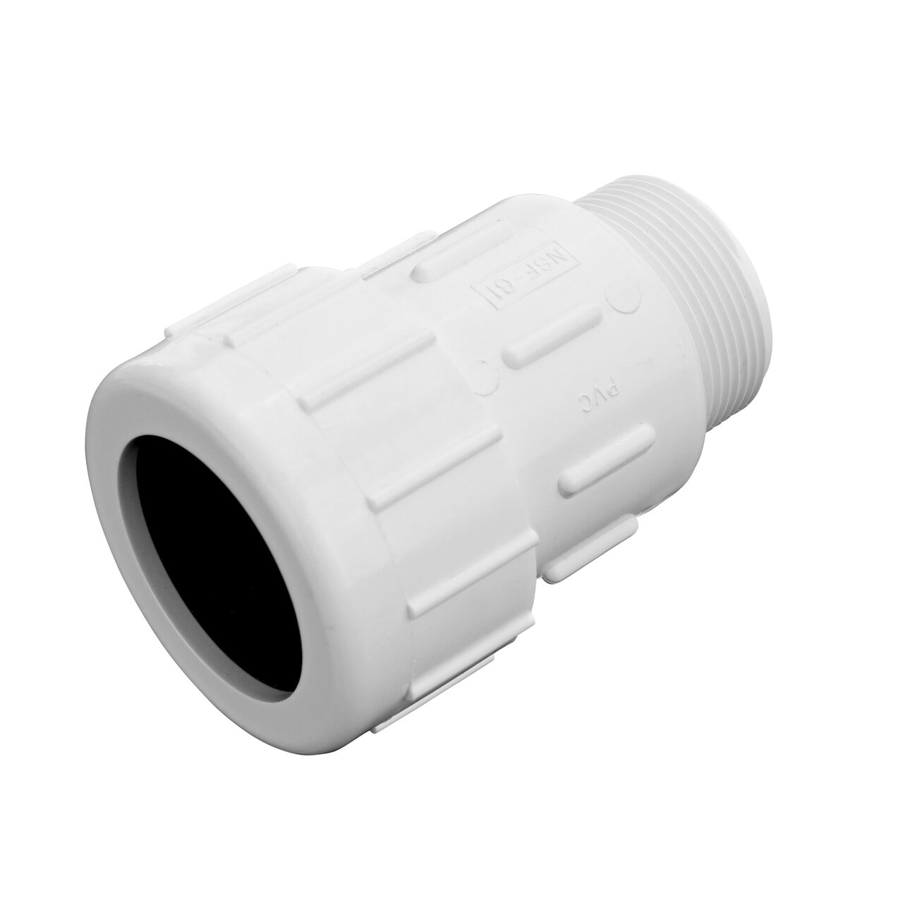 PVC Compression Adapter, 1-1/2 in. IPS UC X 1-1/2 in. IPS MPT provides a leak-resistant connection between pipes and has one compression end that connects onto 1-1/2 in. IPS pipe end and one MPT end that threads into FPT pipe end (NDS CPA-1500)