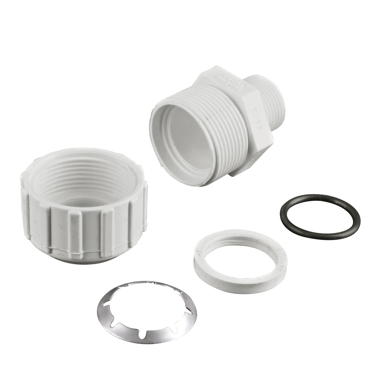 The NDS 1 in. Flo-Lock™ Gripper Adapter fully unassembled showing the steel gripper and EPDM O-Ring (NDS 135-10)